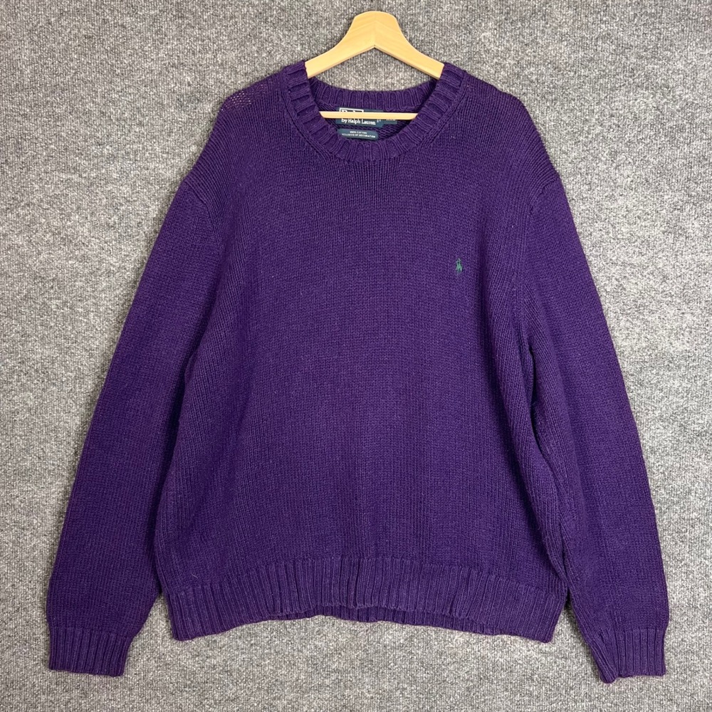 Polo Ralph Lauren Sweater Mens XXL Purple Cotton Knit Crewneck Logo